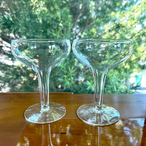 Vintage Coupe Glasses Set of 2 – Clear Stemmed Cocktail or Champagne Glasses - Picture 1 of 11
